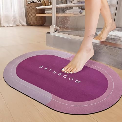 Sittella Rubber 3 Pieces (3.5Mm) Anti-Skid Water Soaking Bathroom Print Door Mat, Absorbent Mat (40X60Cm) Pink, Oval)