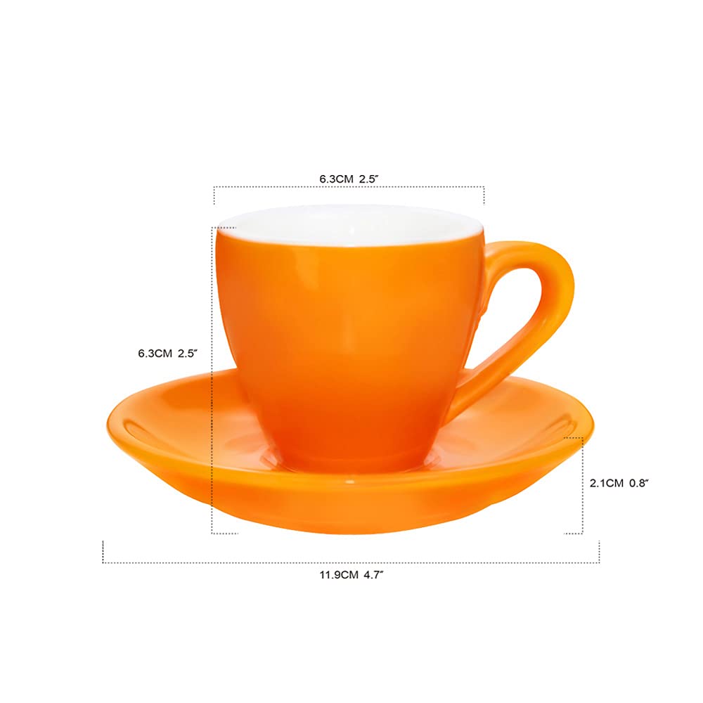 Ionegg Porcelain Espresso Cup With Saucer, Espresso Shot Cup, 80Ml/2.7Oz, Orange