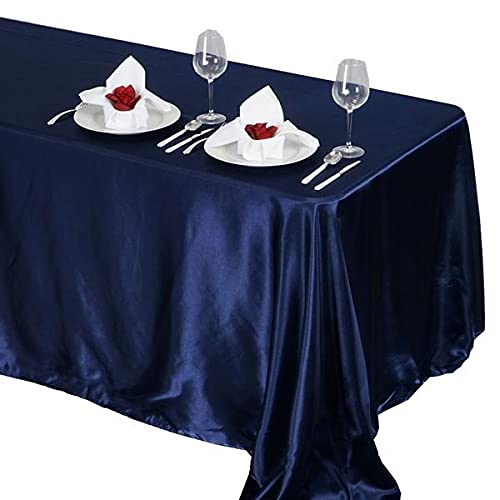 Balsacircle 90X132 Inch Navy Blue Satin Rectangle Tablecloth Table Cover Linens Wedding Table Cloth Party Reception Events Kitch
