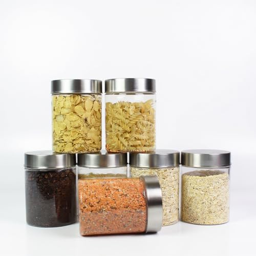 Pearlpet Plus Range Plastic Storage Jars & Containers For Kitchen |Stackable |Air Tight| Steel Cap Jar Set Of 6 Food Grade Boxes