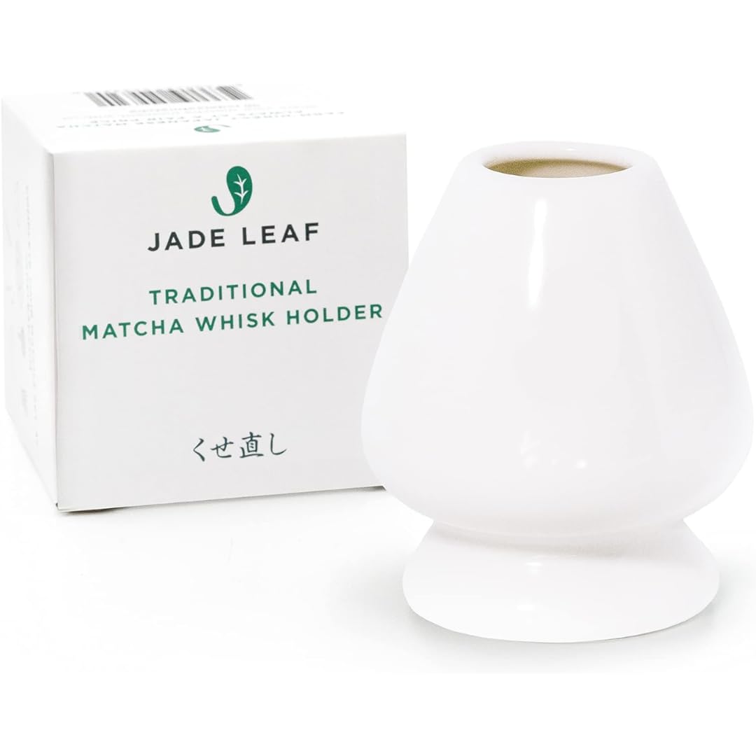 Jade Leaf Matcha Traditional Porcelain Whisk Holder - Hand Made Porcelain With White Matte Glaze - Designed To Help Your Bamboo