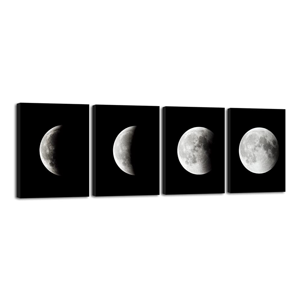 Wieco Art Eclipse Of The Moon Modern Canvas Prints Wall Decorations For Living Room Abstract Space Black And White Pictures To P