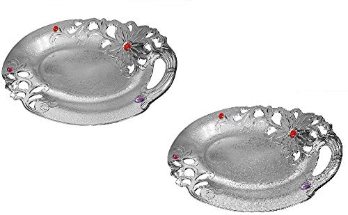 Ekan Set Of 2 Serving Tray For Dining Tableware Decor (Silver) 20 Gram Pack Of 1