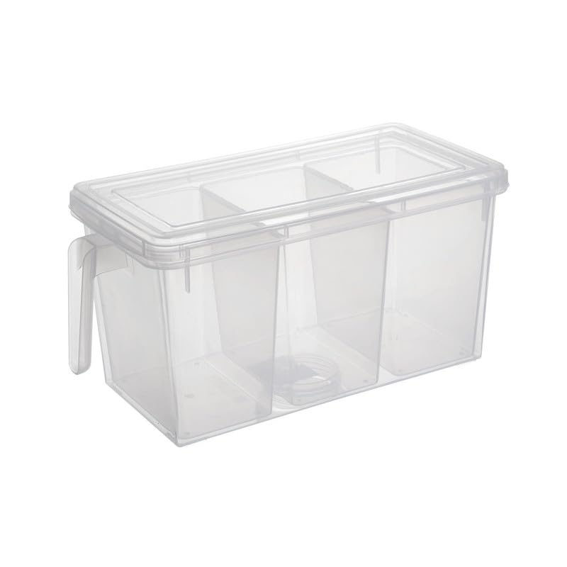 Gion 3 Divided Fridge Storage Bin With Lid & Handles  Large Clear Plastic Refrigerator Organizer For Veggies Fruits Eggs Grains