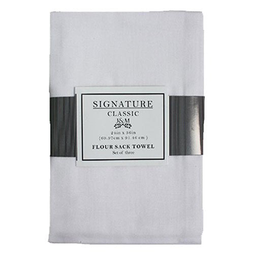 J & M Home Fashions 7420 3Pk Wht Flour Sac Towel