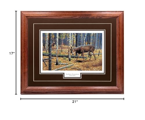 Northernpromotionsllc Deer Wall Art Hunting Decoration, Hardwood Picture Frame - Wildlife Print Painting Decor - Dark Oak Frame,