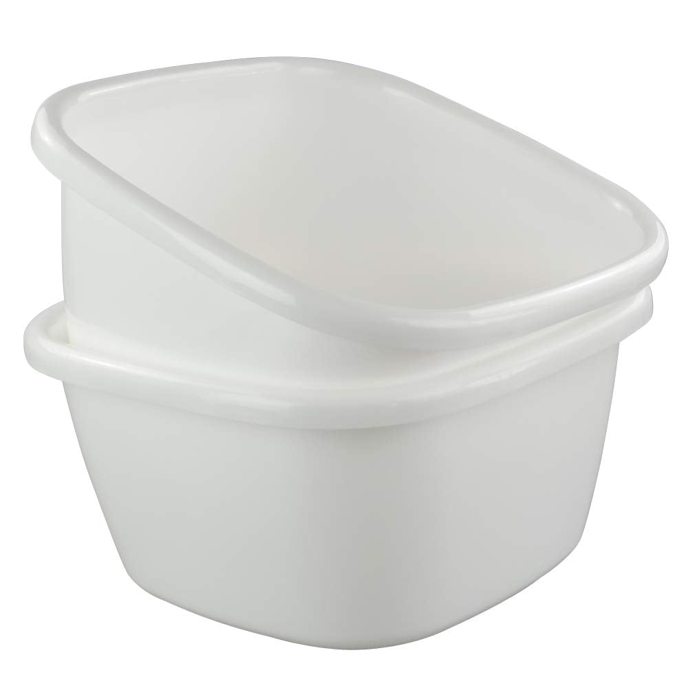 Ggbin 18 Quart Plastic Dish Pans, 13.58''X13.58''X7'', 2 Packs(White)