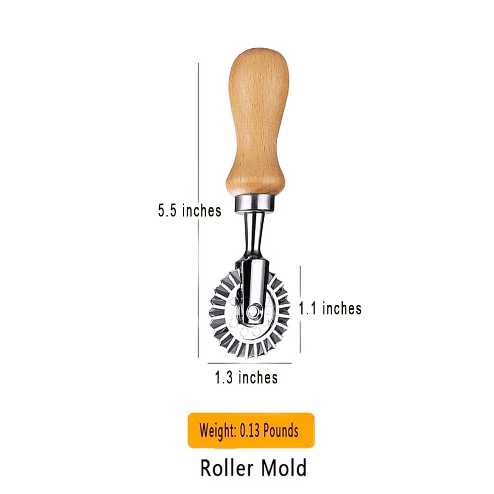 Mtomdy Ravioli Cutter Stamps With Roller Wheel Round Mold With Wooden Handle And Fluted Edge Pasta Press Pasta Cutter For Home A