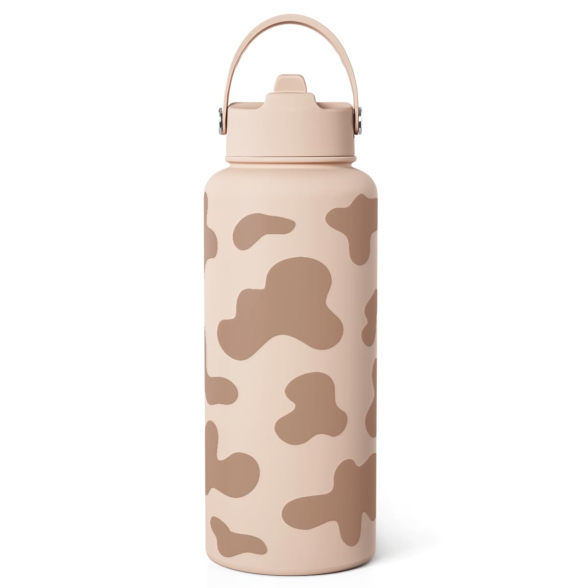Cow Print Water Bottle 32oz Stainless Steel with Lid, Insulated Bottles for Sports Travel Outdoor, Gifts for Women Girls Birthda