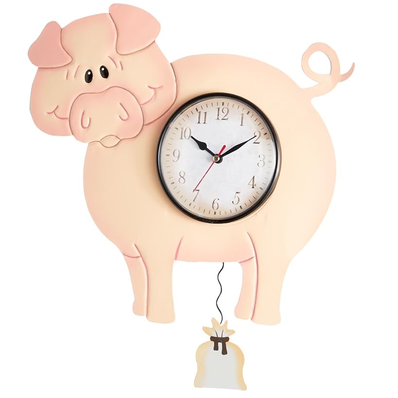 The Lakeside Collection Pendulum Wall Clocks - Rustic Farmhouse Kitchen Clock - Pig