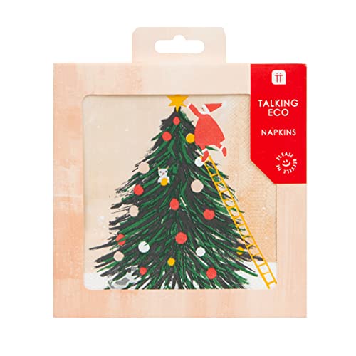 Talking Tables Santa Christmas Napkins With Xmas Tree - 20 Pack | Recyclable, Eco Friendly Paper Serviettes For Table Settings,