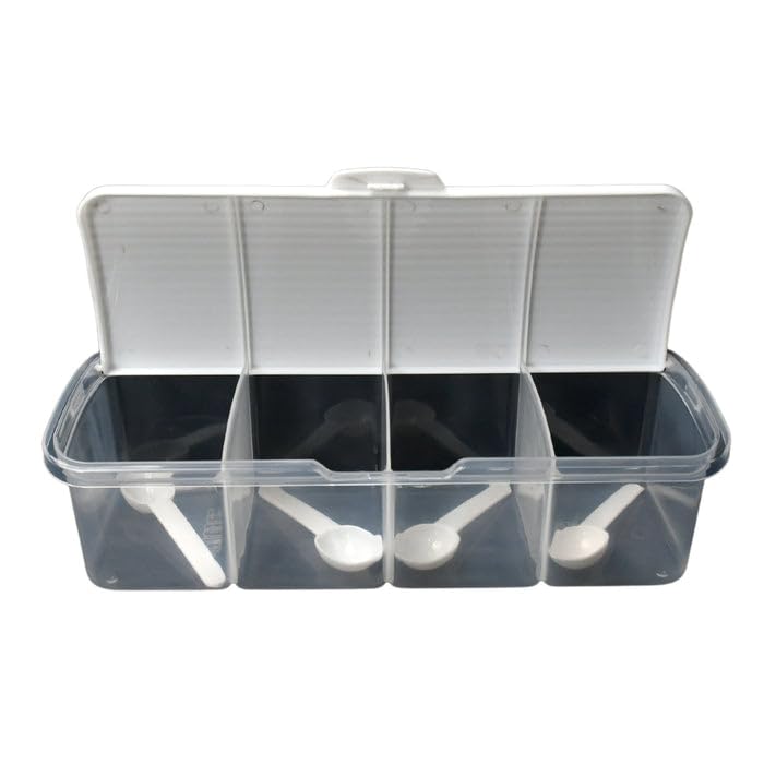 Oblivion Kitchen Multipurpose AirTight 4 Sections Storage Container/Masala Box With 4 Spoons For Storing Spices, Snacks And Dry