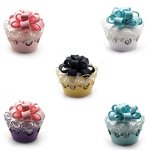 Kposiya Cupcake Wrappers 100 Pack Cupcake Wraps In 5 Colors Filigree Artistic Bake Cake Paper Cup Little Vine Laser Cut Liner Ba