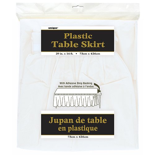 Unique Premium White Solid Plastic Table Skirt (29'' X 14 Ft) Pack Of 1 - Elegant Design, Easy-To-Attach - Perfect For Parties,