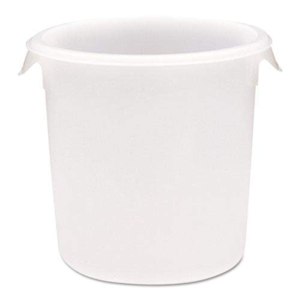 Rubbermaid Commercial Products Plastic Round Food Storage Container with Bail Handle, 8 Quart, White, High Temperature Range Foo