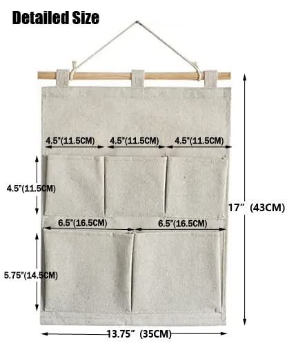 Kingree Over The Door Magazine Storage Pockets, Wall Door Closet Hanging Storage Bag Organizer, (5 Pockets-Nature)