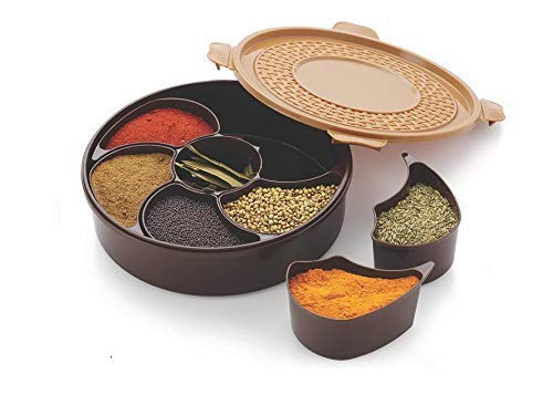 Tds MultiPly Woven Masala Rangoli Round Clip Lock Box With Lid (Multicolor)