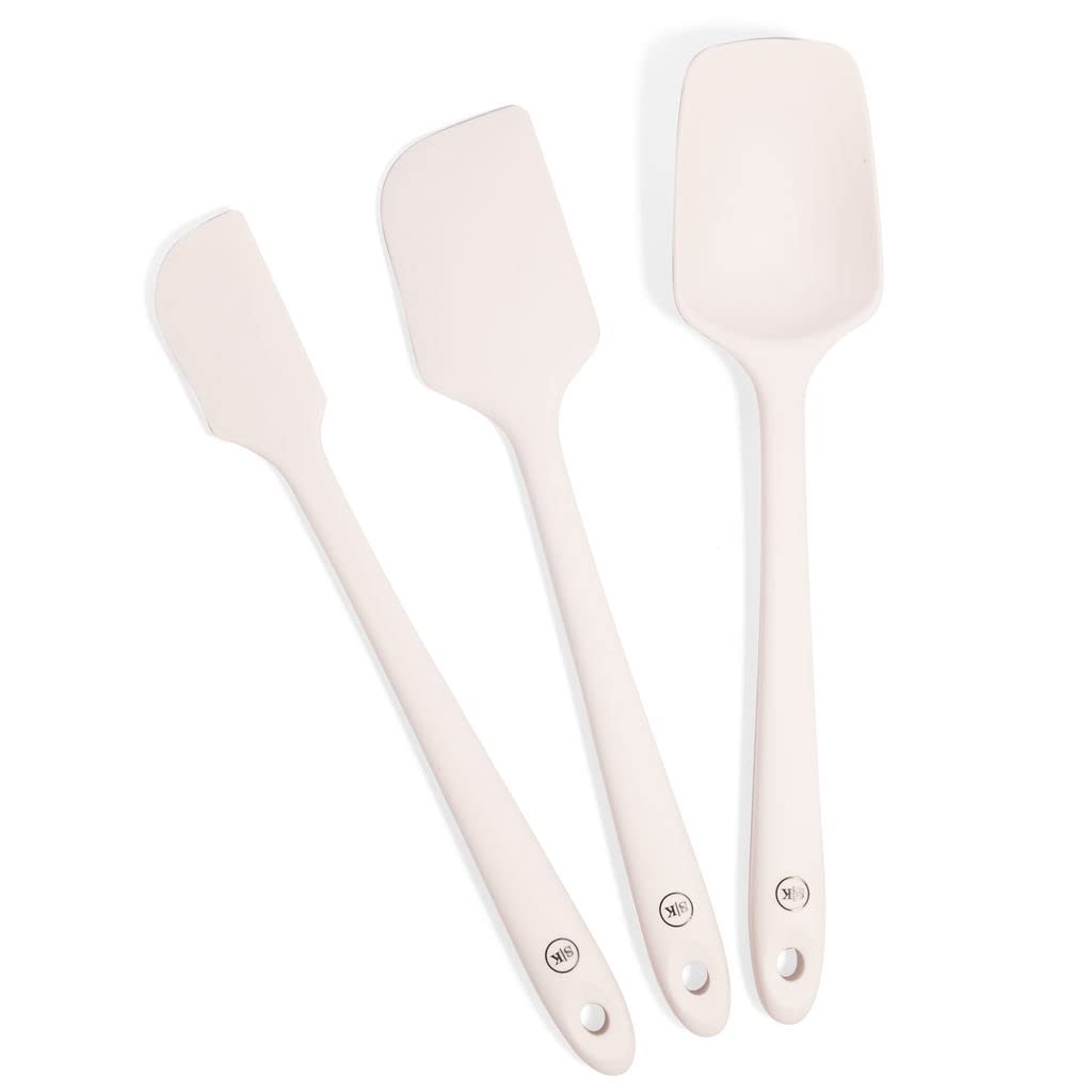 The Silicone Kitchen Improved Spatula, Skinny Spatula, Spoonula In Designer White, Silicone Spatula Set 3 Piece, Off-White