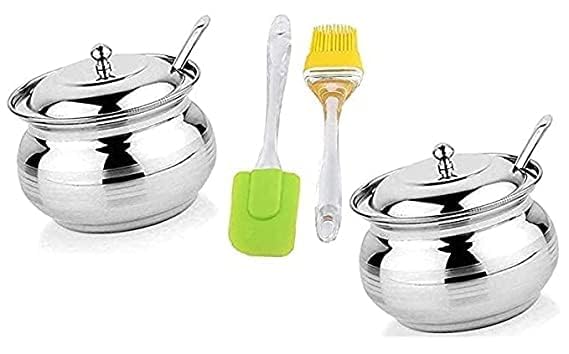Aquanero+ Stainless Steel Gheepot Gheedani Oil Container Oil Dispenser With Lid And Spoon Storage Box Kitchen Organizer 250Ml Se