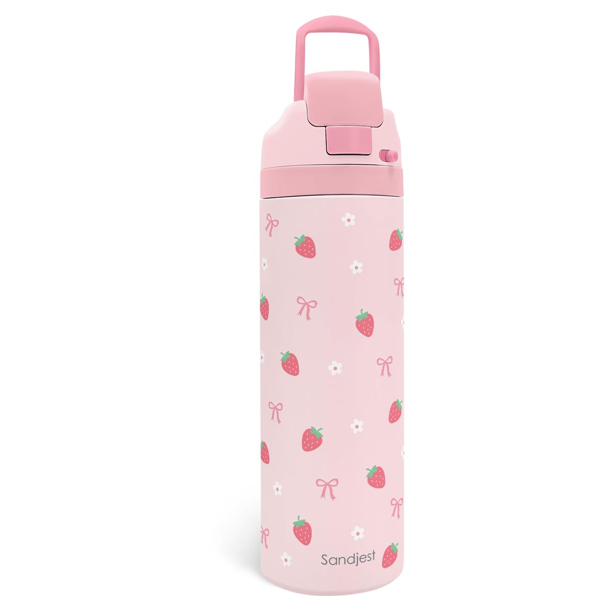 Strawberry Insulated Stainless Steel Water Bottle with Straw for Sports and Travel 24 Ounces for Women Girls Friends Teens Birth