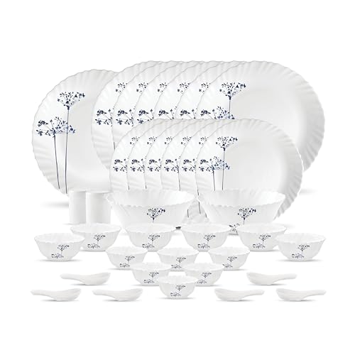 La Opala, Novo Collection, Opal Glass Dinner Set 35 Pcs, Aqua Spray, White