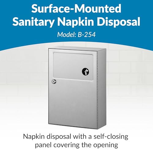 Bobrick 254 Classicseries Stainless Steel Surface-Mounted Sanitary Napkin Disposal, Satin Finish, 4-1/16'' Length, 15-1/8'' Heig