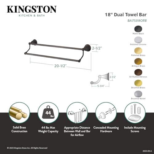 Kingston Brass BA175318SN Heritage 18'' Dual Towel Bar  Brushed Nickel