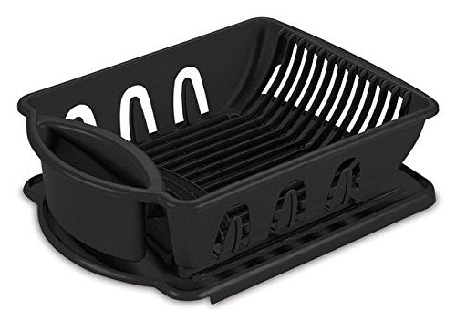 Tribello Sink Dish Drying Rack, Heavy Duty Hard Plastic Sink Set With Drainer (Red)