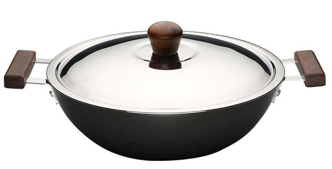 Wonderchef Ebony Hard Anodized Wok With Lid - 24Cm, 2.7L | Ideal For Biryani, Pulao | Black