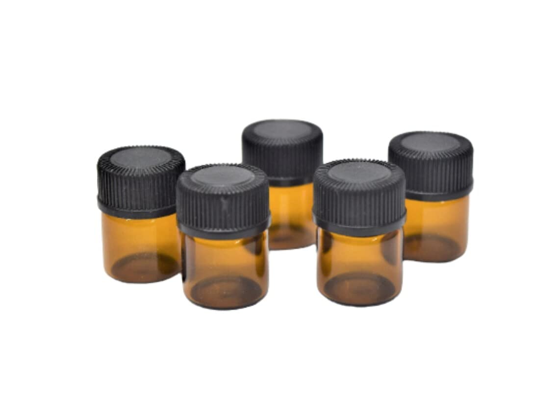 AFMNQZ 50Pack Set 1ML Amber Glass Bottle with Orifice Reducer and Cap Small Essential Oil Vials (1ML)