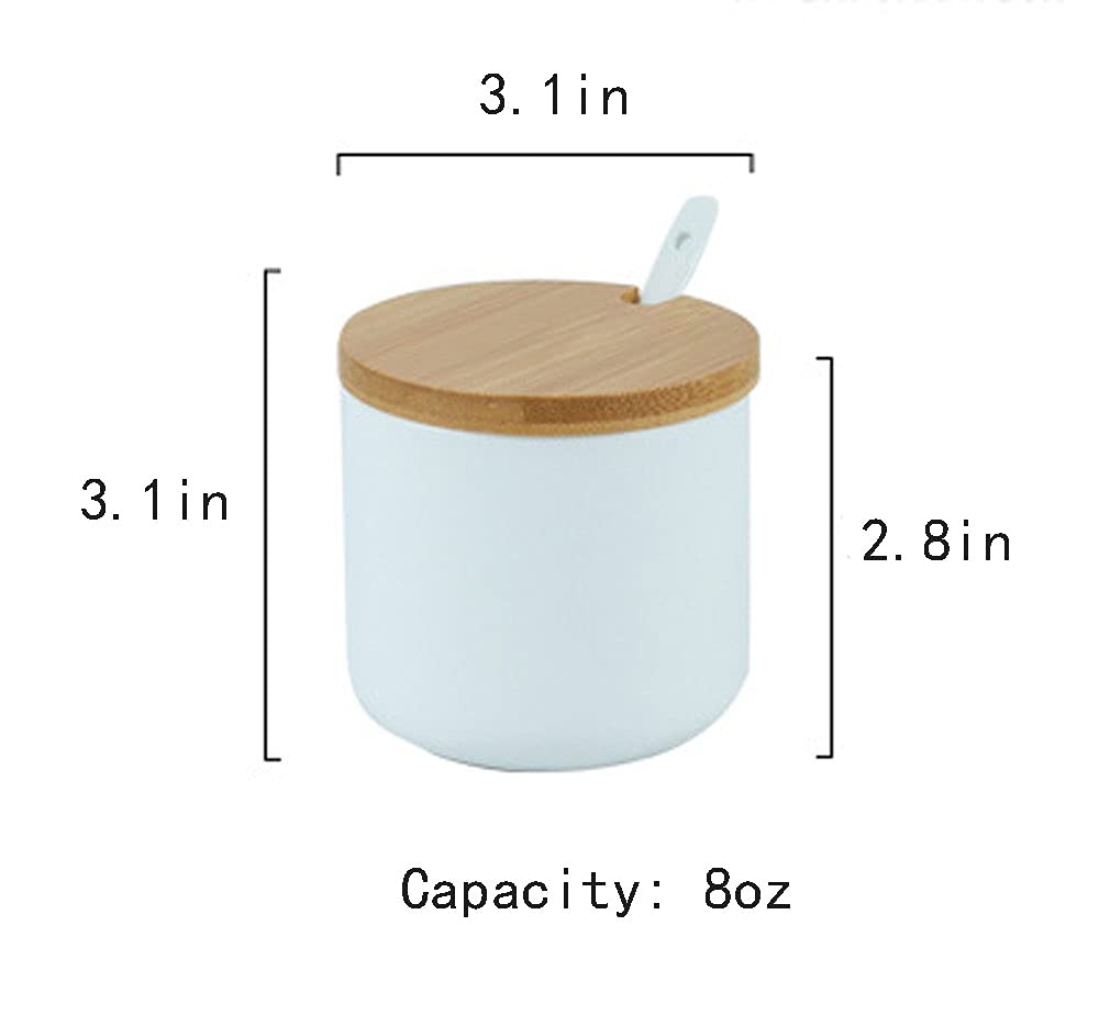 Rocktrend Simple Pure Color Ceramic Spice Jar Seasoning Box Condiment Pot Sugar Bowl With Bamboo Lid And Spoon