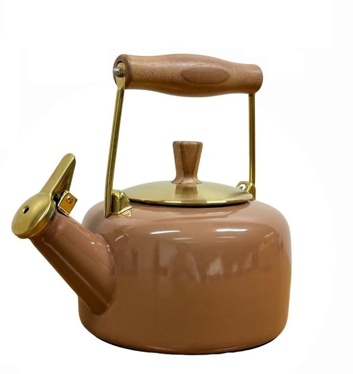 Chantal SVEN Enamel-on-Steel Whistling Teakettle with WALNUT Wood Handle and Knob, 1.4 quarts (Caf   Mocha)
