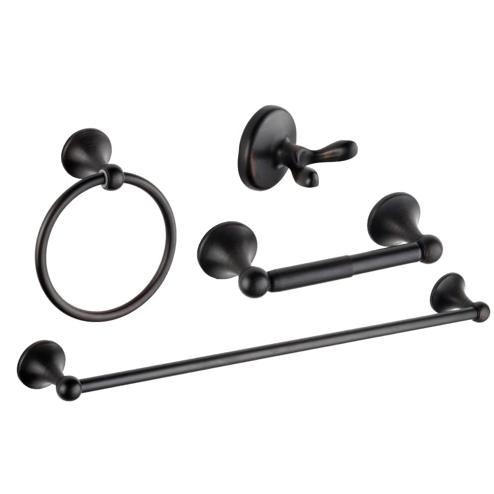 4 Piece Bathroom Accessory Set(Adjustable Towel Bar, Towel Ring, Toilet Paper Holder,Towel Robe Hook), Wall Mounted Bathroom Har