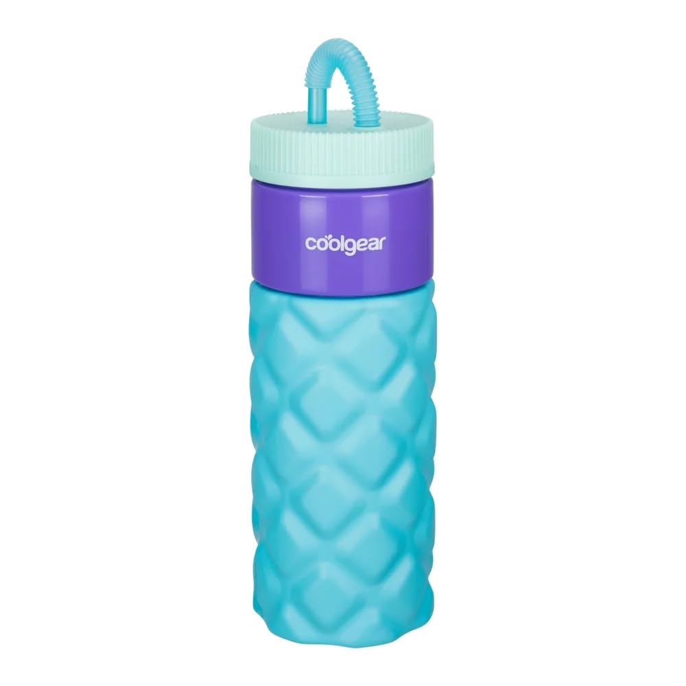 COOL GEAR 24oz Plastic Retro Squishy Water Bottle (quilted, blue), N53949WM