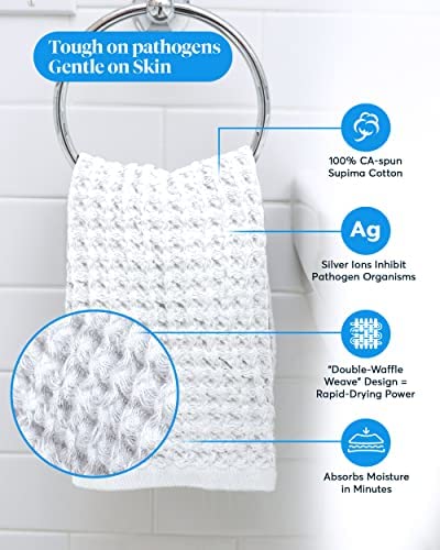 Sutera - Waffle Hand Towel For Bathroom, Luxury Bath Towels Infused With Silver Ions, Ultra Soft Absorbent Quick Drying Design S