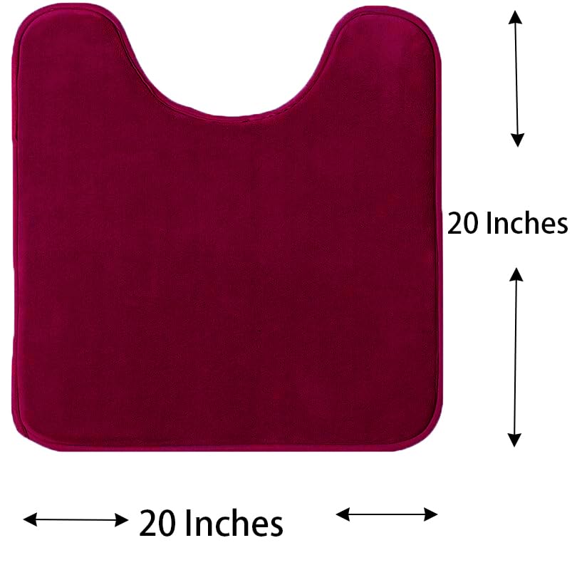 Madeals Velvet Toilet Lid Cover And Tank Lid Cover With Toilet Mat Memory Foam 3 Piece Toilet Contour Mat Set Burgundy