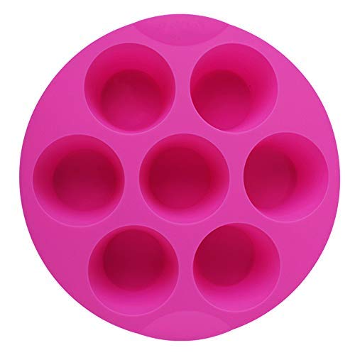 Shebaking 7 Cavity Silicone Air Fryer Muffin Pans Nonstick Brownie Cake Mold Round Pudding Cupcake Recipe Tray Bakeware, Rose