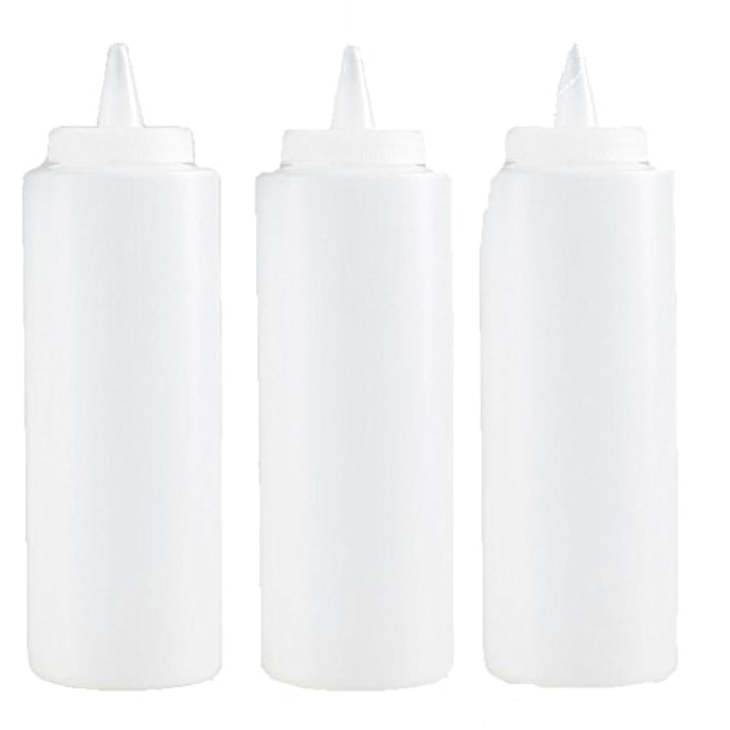 Clear Squeeze Bottle, Condiment Squeeze Bottle, Open-Tip, Screw-On Spout, Polyethylene Durable Plastic, Diner Style, 12 Ounce, P
