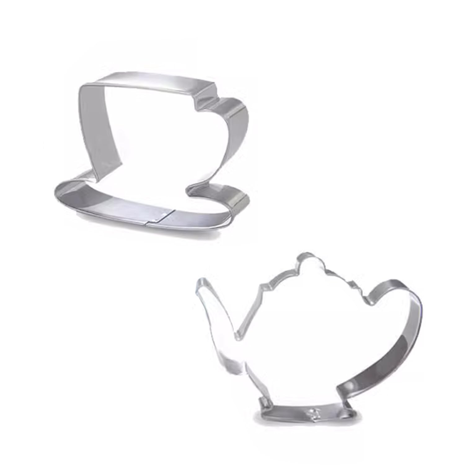 Yafiygi 2Pack Tea Cup Cookie Cutter Stainless Steel Tea Pot And Tea Cup Biscuit Cookie Cutter Ideal For Tea Parties Weddings And