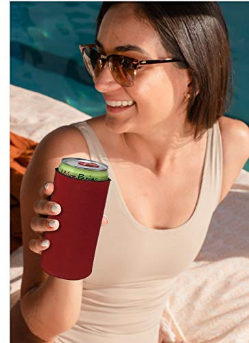 Kropsis Collapsible 12 Oz Slim Can Cooler Sleeves Blank Fabric Scuba Foam (Red, 12)