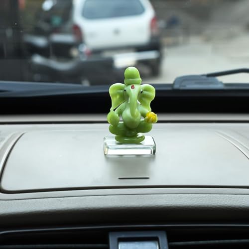 Great Art Glass Ganesh Idol for Car Dash Board (8.5cm x 5 cm, Green)