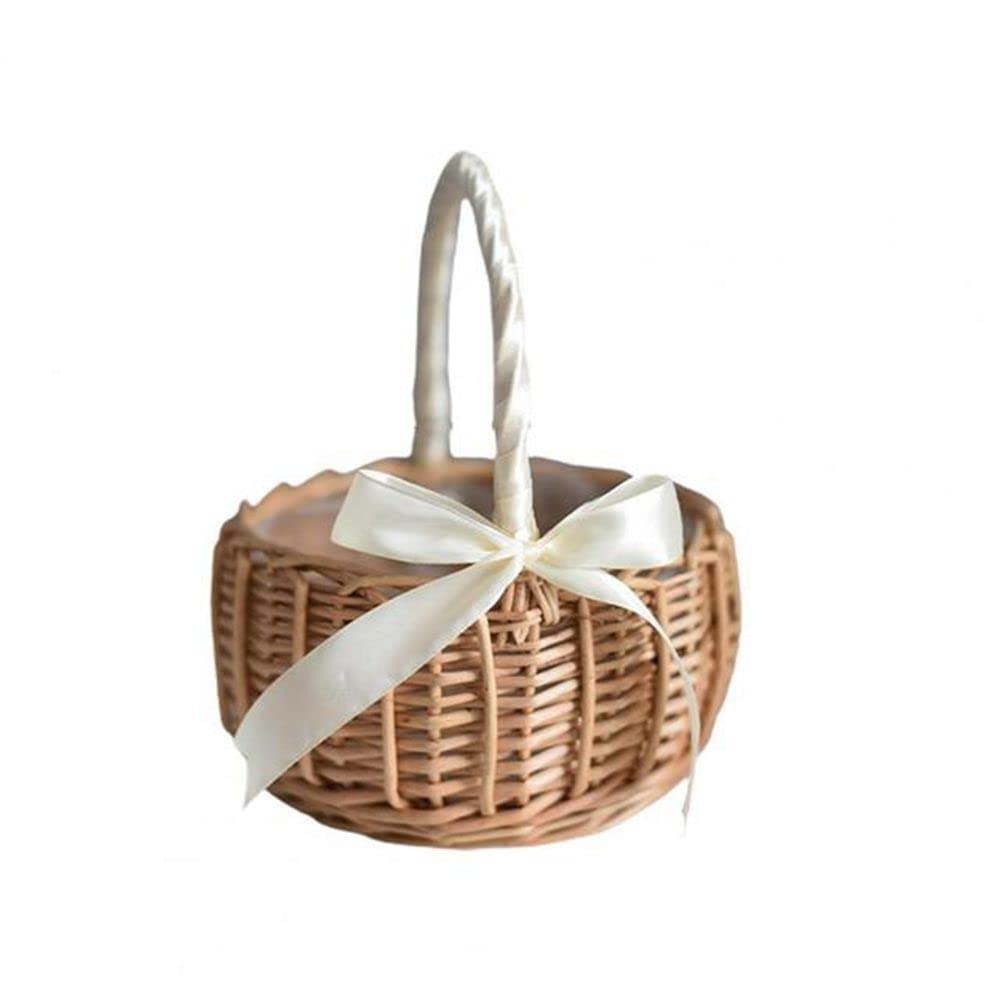 Vctitil Wicker Rattan Flower Basket,Wedding Flower Girl Basket Hand Woven Flower Basket Decoration,Candy Storage Basket Home Dec