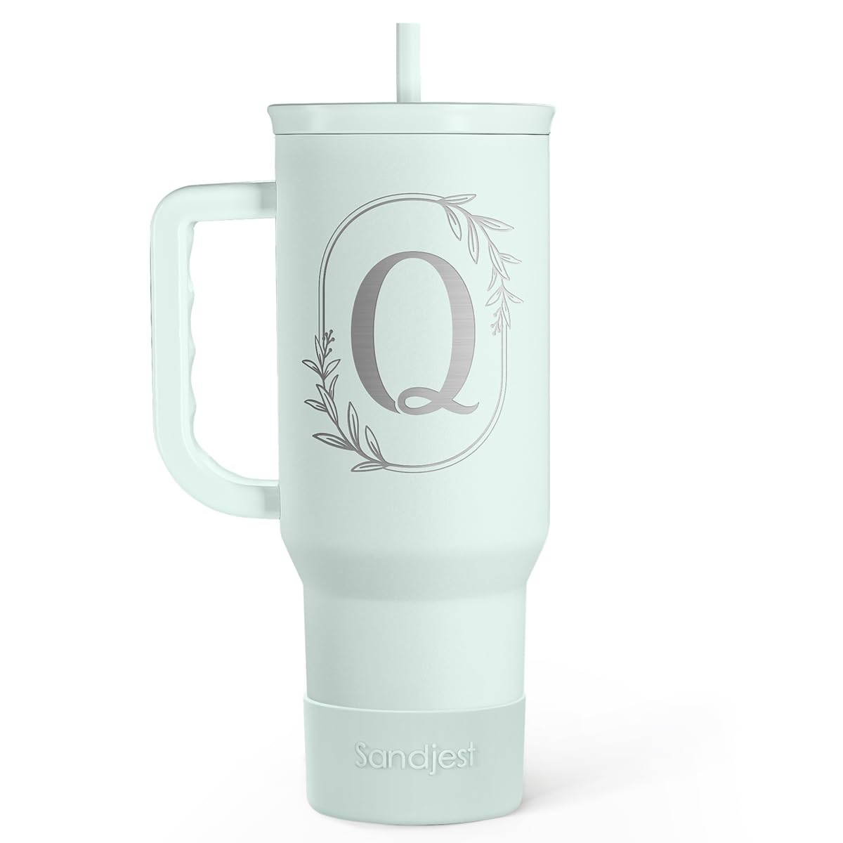 Personalized Monogrammed Tumbler with Handle 40oz, Letter Q Tumblers Insulated Coffee Travel Cup, Custom Initial Gift for Women 