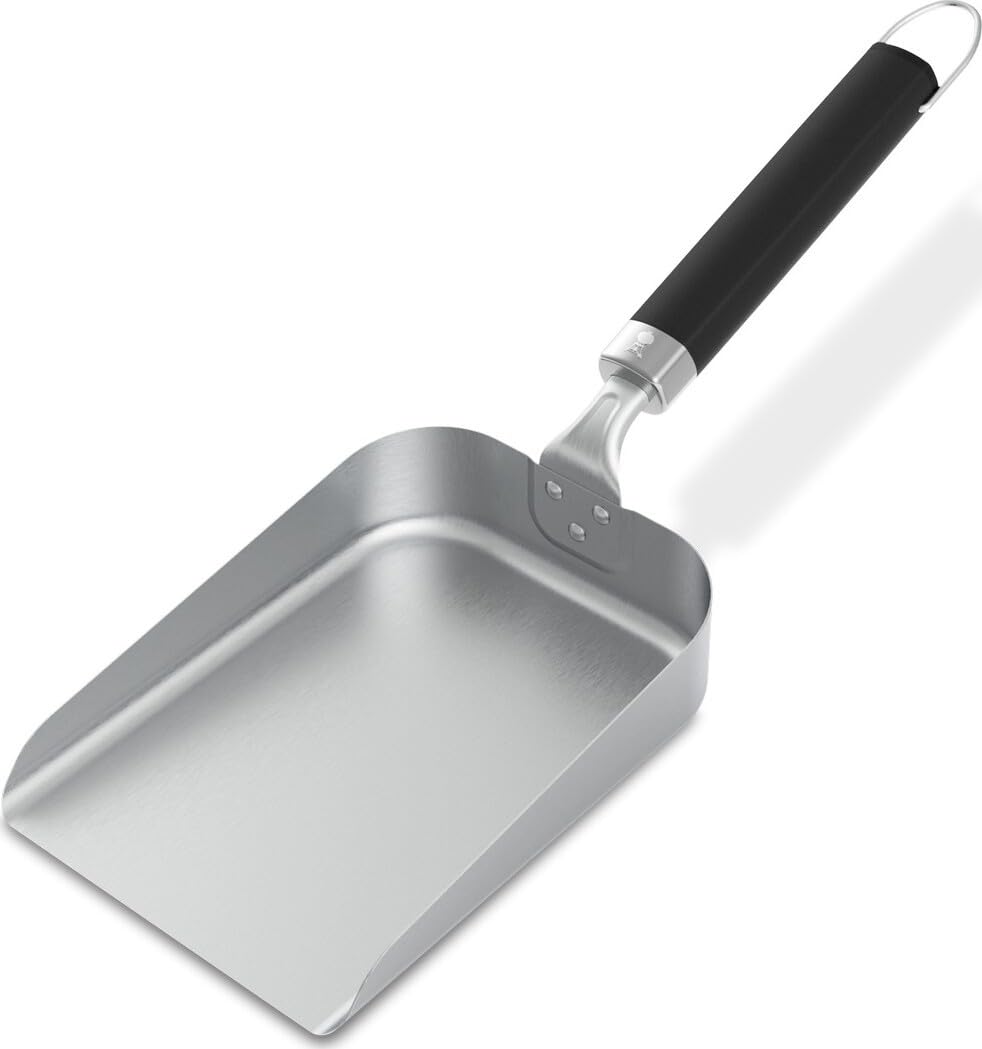 Weber Griddle Scoop - Wide Stainless Steel Scoop with Raised Edges, Non-Slip Handle & Dishwasher-Safe Design
