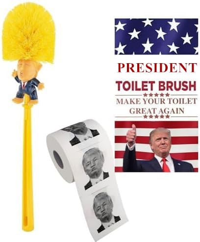 Toilet Brush & Toilet Paper Roll Set, Funny Gag Gift Toilet Bowl Brush for Bathroom Cleaning, Political Satire Products