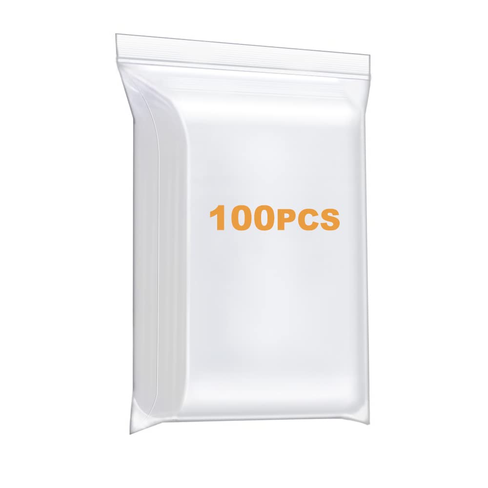 Foopama 100 Pcs 8 X 10 Thick Clear Zip Poly Lock Plastic Bags Seal Reclosable Zip Bag Durable 24 Mil Photo Cards Envelopes Snack