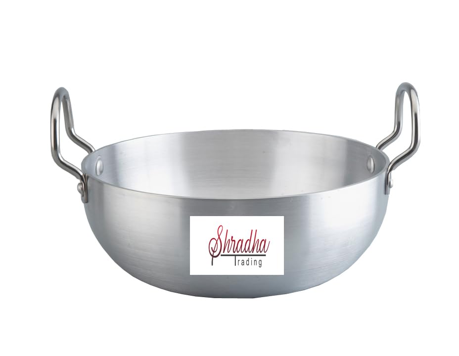 Shradha Trading Aluminum Kadai,Aluminum Frying Pan,Stir Pan, Aluminum Indian Kadai, Aluminum Kadai Size No. 13