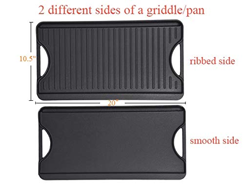 Gassaf Cast Iron Reversible Griddle With Handles, 20 Inch X 10.5 Inch Big Grill Pan For Stovetop