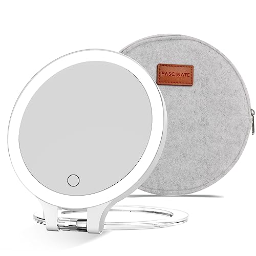 Fascinate Magnifying Mirror 10X 1X Double Sided Magnification Makeup Vanity Mirror Rechargeable Lighted Mirror With 3 Color Ligh