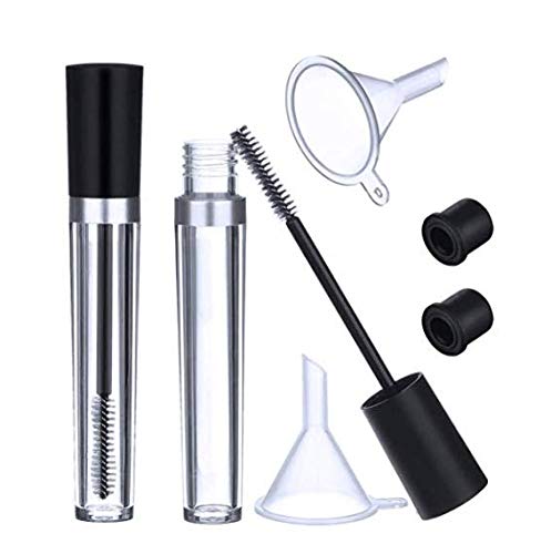 Dnhcll 2 Pcs 8 Ml Empty Mascara Tubes With Eyelash Wand, Rubber Inserts And Funnels For Castor Oil, Ideal Kit For Diy Cosmetics
